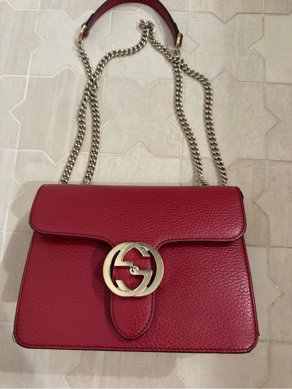 Gucci Red Leather GG interlocking Chain Shoulder Bag
